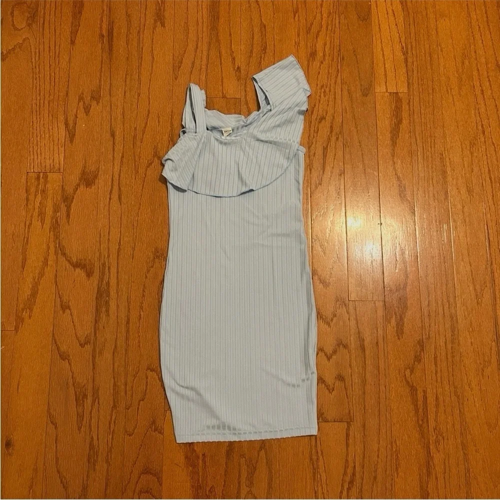 Girls Light Blue Ribbed Ruffle Dress | Size 10–12 Years (Girls M)